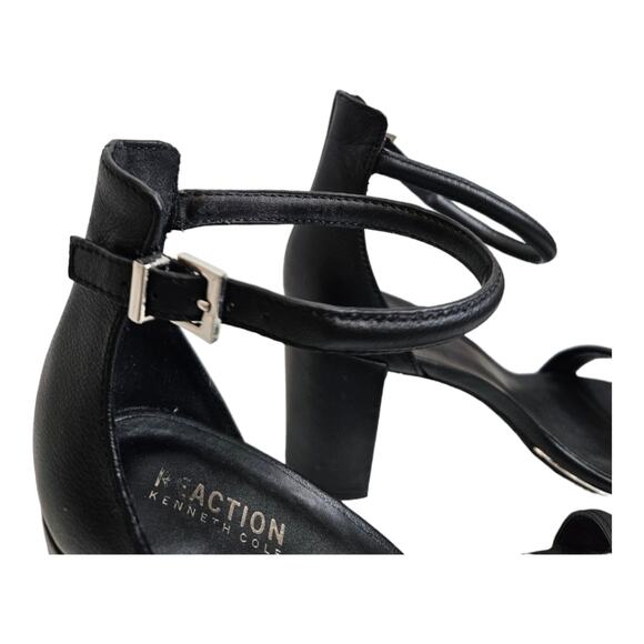 Kenneth Cole Reaction Womens Lolita Black Leather Open Toe Ankle Strap Size 10 - Picture 9 of 11